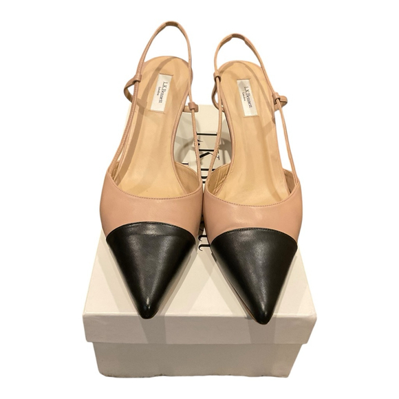 LK Bennett Women’s Hally Toe Cap Trench Leather Sling backs Nude/Black Size 9 - Picture 1 of 15